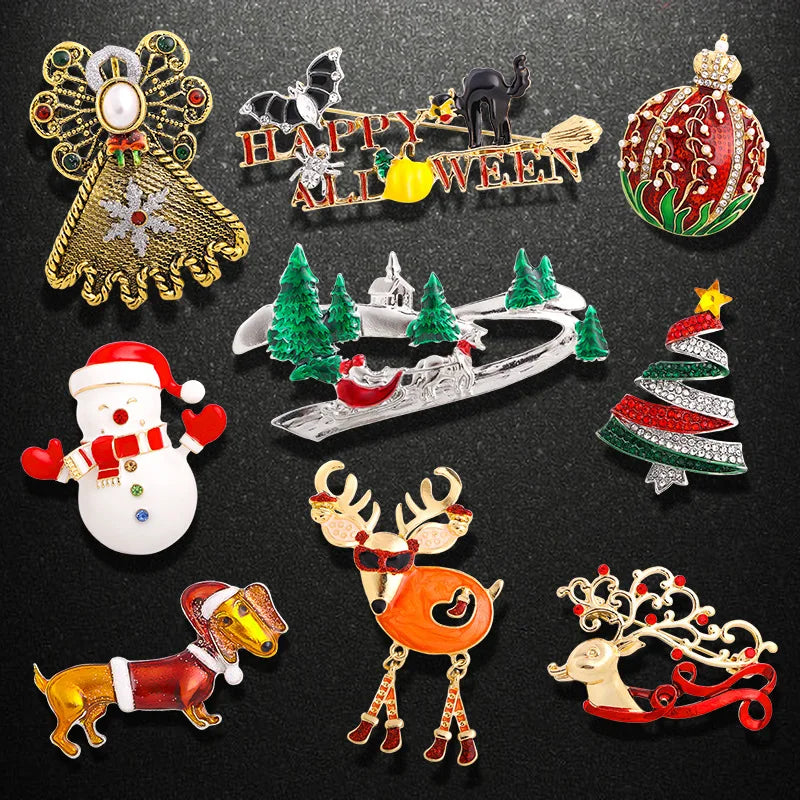 Wholesale Gold Snowflake Christmas Brooch Pin Crystal Jewelry for Women Men Alloy Material for Weddings Engagements for Children