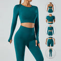 Hot-Selling Gym Seamless Women Cross Back Sports Bra and Leggings Workout Long Sleeve Yoga Set for Women Fitness Sports 5 Piece