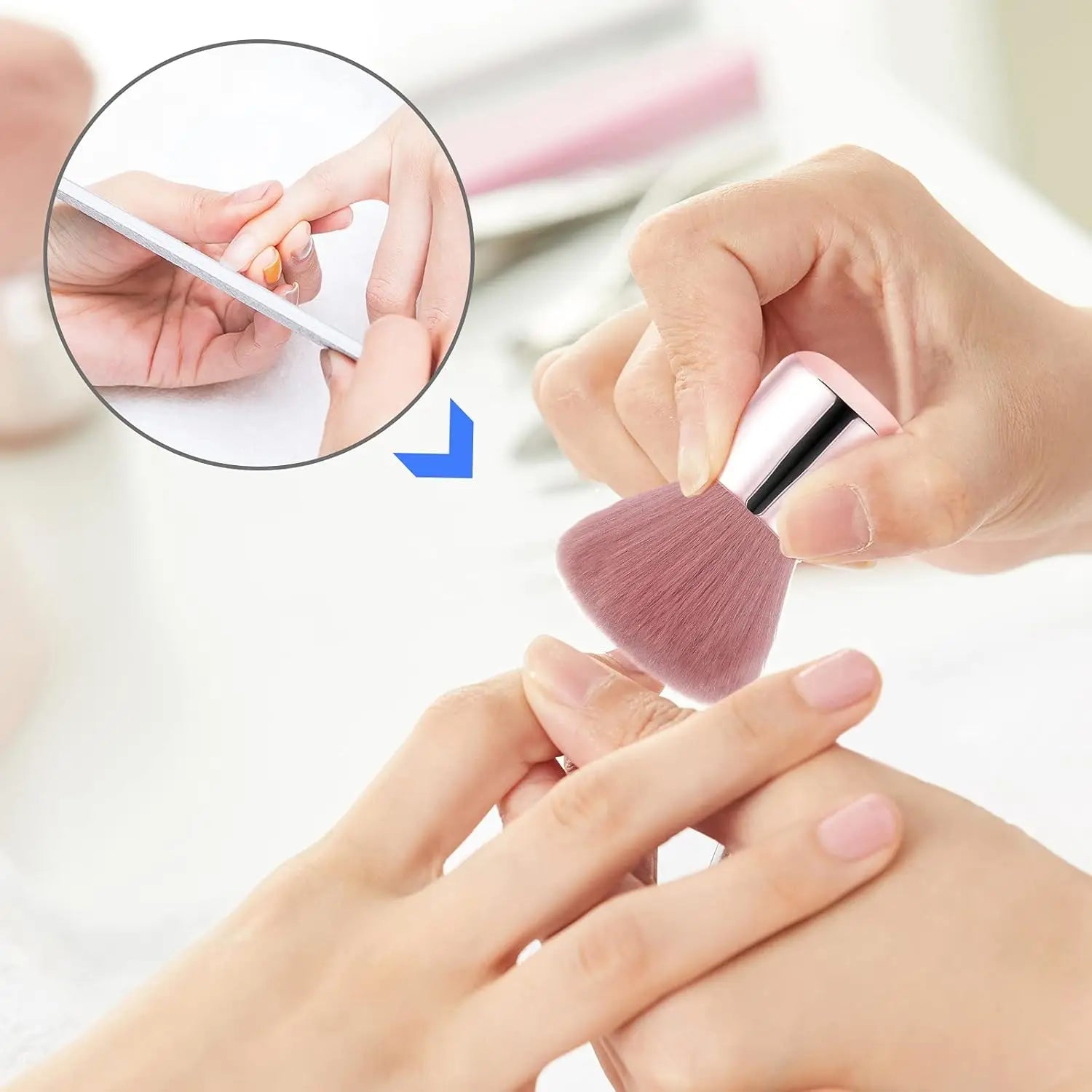 Wholesale Soft Nail Art Dust Cleaner Brush Pink Plastic Handle Round Hair Acrylic Nail Powder Remover for Salon & Makeup