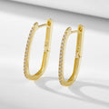 Fashion Silver Earring Jewelry 925 Sterling Silver Oval Geometric Hoop Earrings with Small Diamond 18K Gold Plated Earring Women