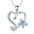 Isunni Jewelry Heart Shaped Trendy Women Sterling Silver Blue Horse Eye Cubic Zirconia Mini Butterfly Necklace