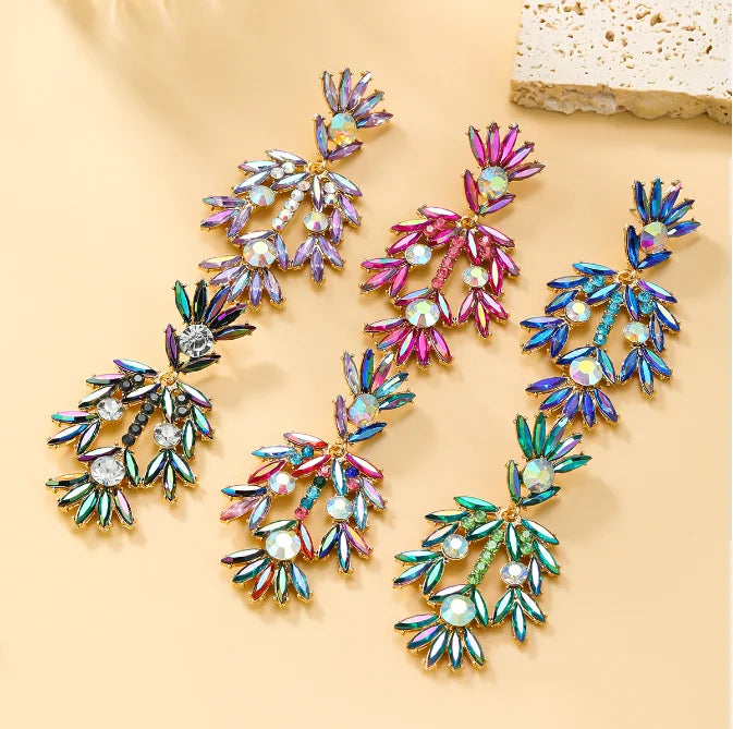 New Trend Metal Rhinestone Geometric Earrings Birthday Party Exaggerate Jewelry Women Bohemian Accessories Gift