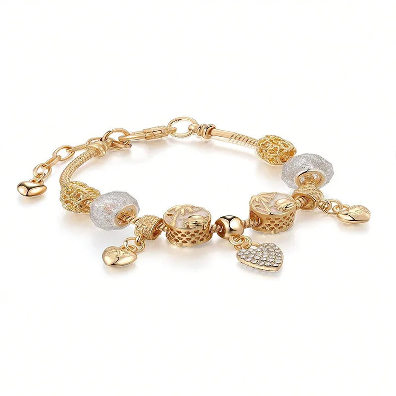 Hot-Selling DIY Beaded Cross-Border Bracelet Pan's Design Crystal Alloy Heart-Shaped Rhinestone Coconut Fashion Charm Bracelet
