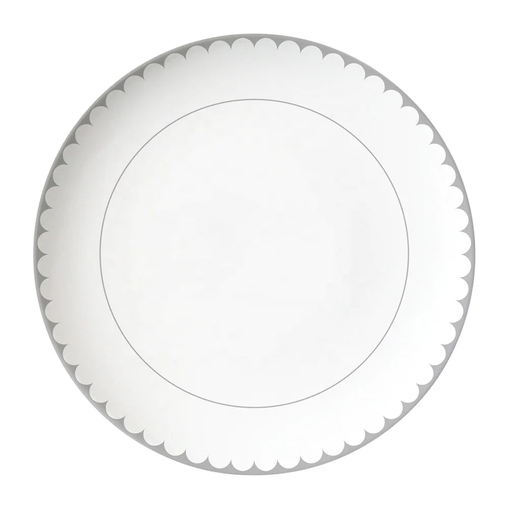 Luxury Eco-Friendly White Silver Flower Rim Ceramic Tableware Western Catering Bone China Plates Set for Hotel Wedding Banquets