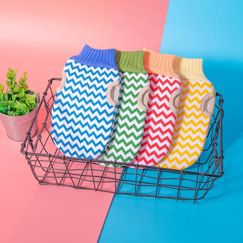 Creative Ripple Pattern Exfoliating Bath Gloves Thumb Exposed Comfortable Skin Care Tools Cotton Bath Glove