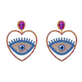 Turkish Blue Eye Stud Earrings Statement Resin Large Love Heart Evil Eyes Drop Jewelry Gold Plated Rhinestone Crystal