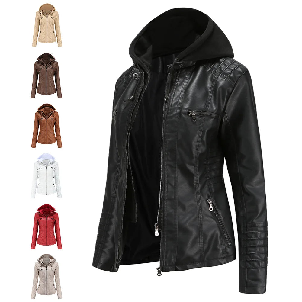 Europe and the United States Cross-border Hooded Leather Jacket Two-piece Set Detachable Large Size Leather Jackets