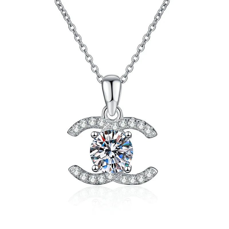Fine Jewelry Fashion Letter C 1ct Moissanite Pendant Necklace 925 Sterling Silver Moissanite Diamond Necklace for Women