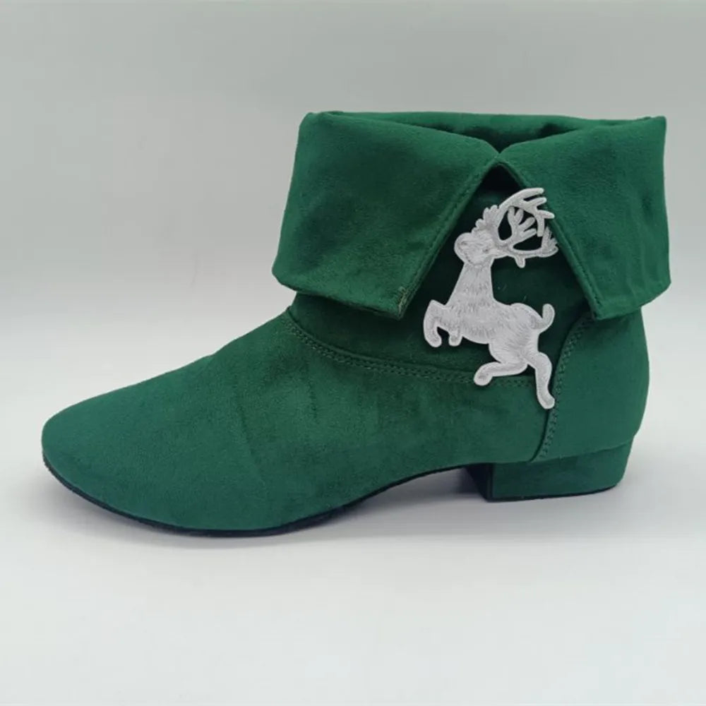 2026 Customized Women's Soft Dance Boots Merry Christmas Deer Green Suede 2.0cm Low Heel Fast Delivery Teacher Practice Price