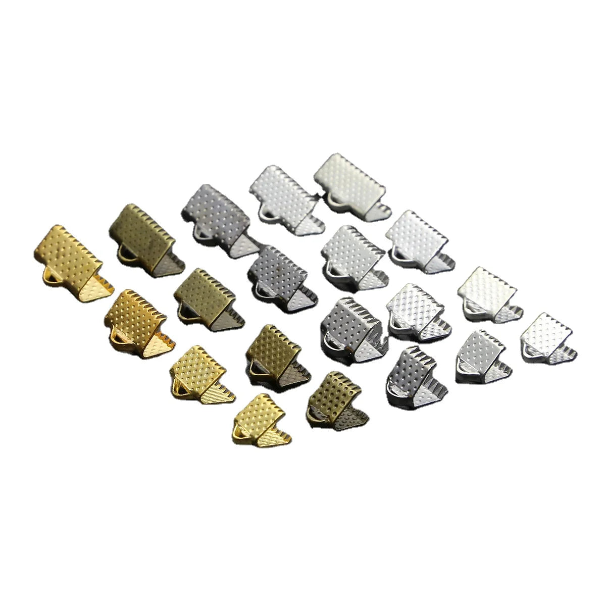 Smooth 10mm Gold Smooth Riband Clip Bayonet Toothed Textured Ribbon Ends Fastener Clasps Crimp End Clamps Cord Ends