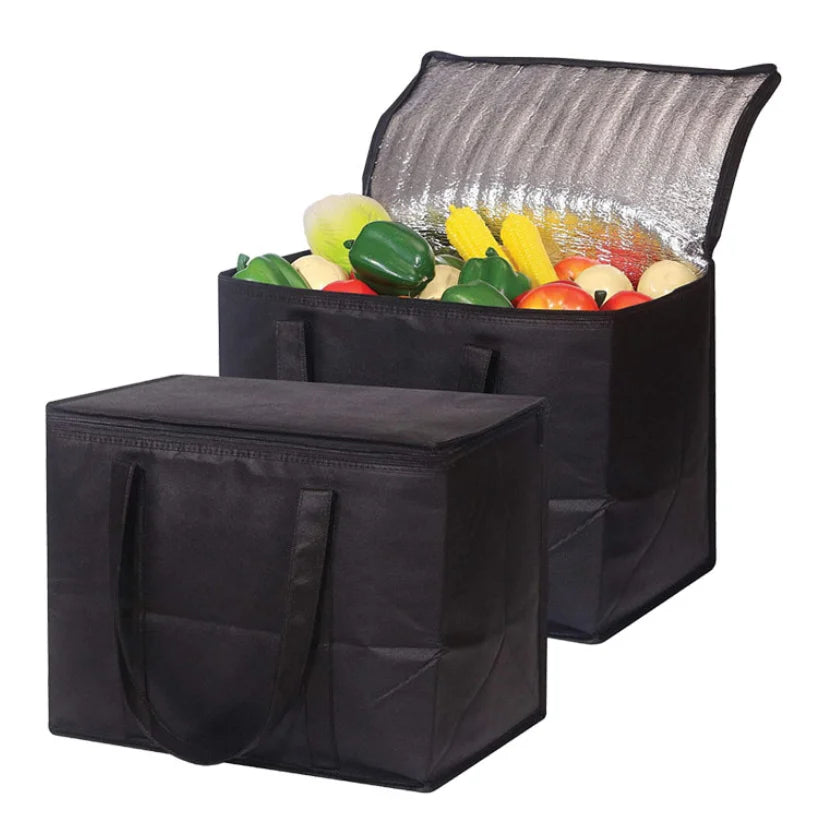 Large Size Carry Waterproof Foil Lunch Cooler Bag Classic Casual Promotional Food Delivery Grocery Zipper Non Woven Insulated