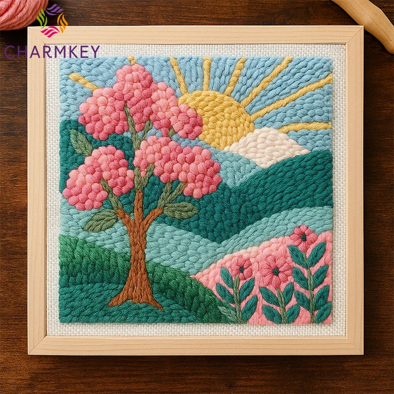 Embroidery Punch Needle Kit All Materials Included Fashion Square Sewing Set 25x25cm with Cheap Price