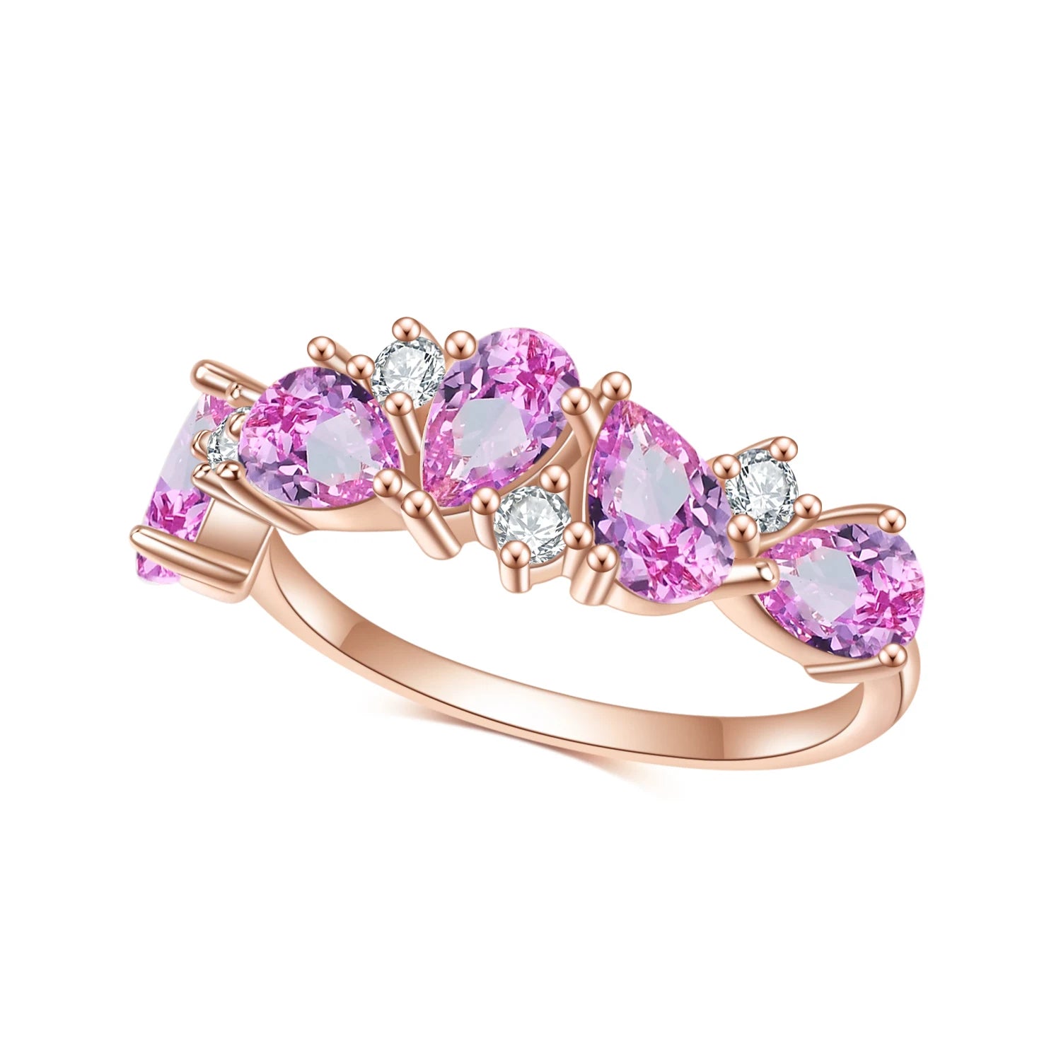 OL0932 Abiding Jewelry Good Selling 4x6mm Pear Cut Lab Pink Sapphire Rose Gold Plated 925 Silver Sterling Couple Wedding Rings