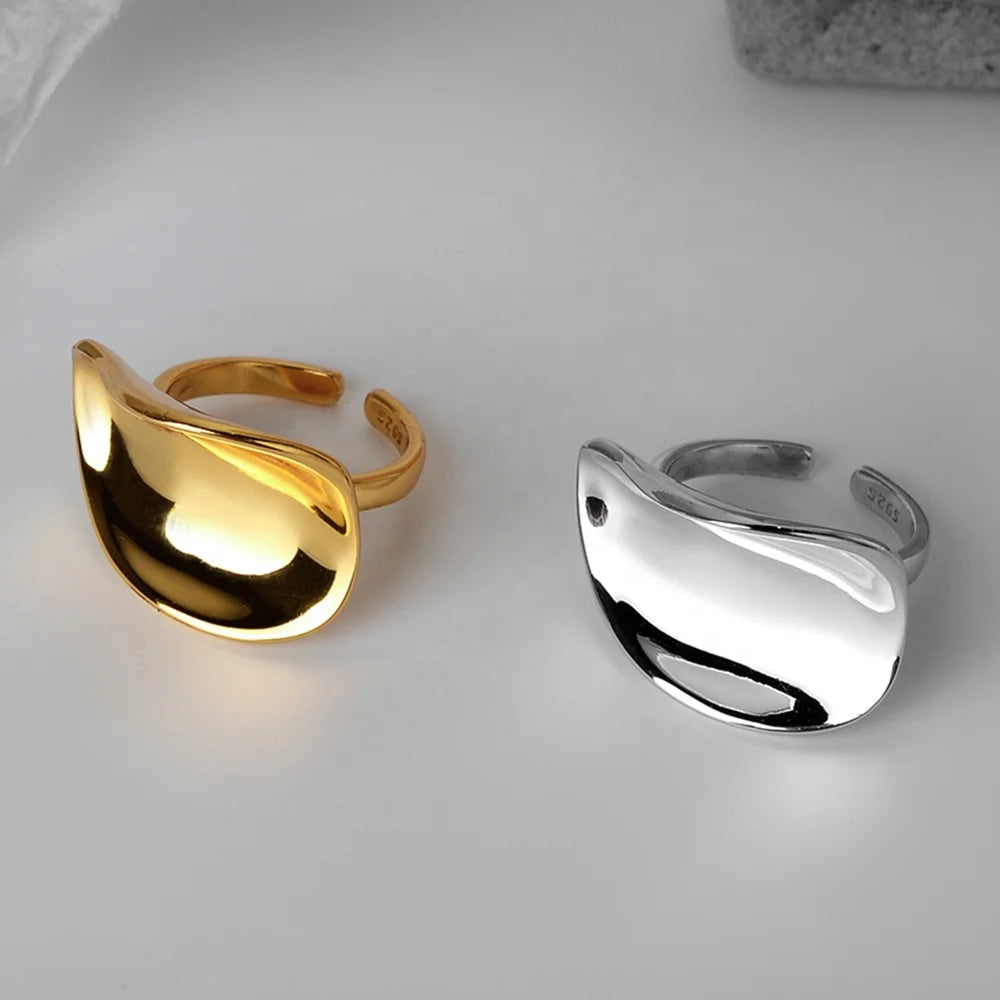 Simple and Exaggerated 925 Sterling Silver Irregular Smooth Ring Female Cool Wind Open Index Finger Ring