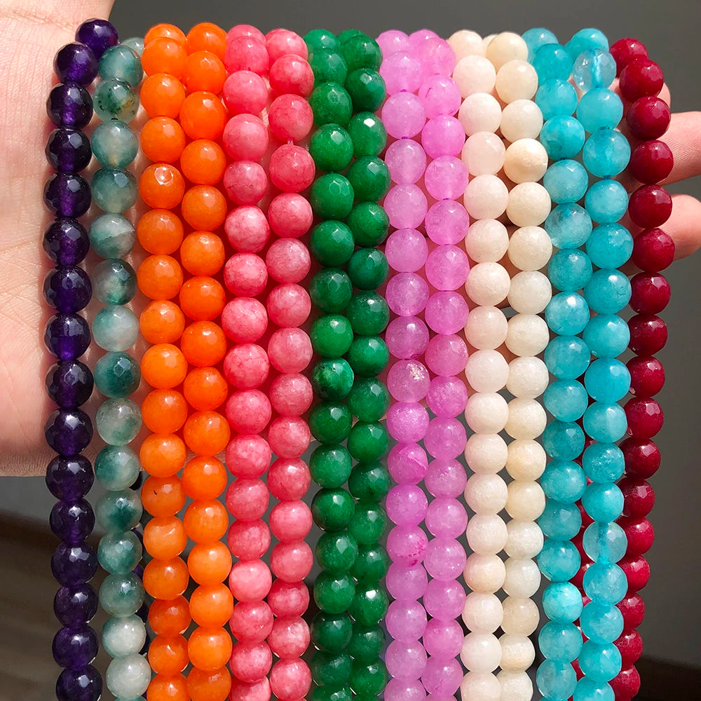 Wholesale Faceted Chalcedony Jades Stone Beads in Red/Pink/Green/Blue/Purple/White 4/6/8/10/12MM for Jewelry Making
