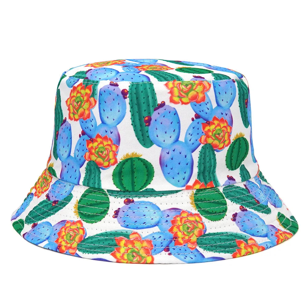 2023 Hot Selling Wholesale Strawberry Pineapple Print Fashion Designer Hat Outdoor Sun Hat Travel Bucket Hat