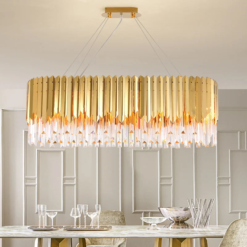 Stainless Steel Gold Living Room Chandelier Postmodern Light Luxury Bedroom K9 Crystal Light Round Simple Dining Room Chandelier