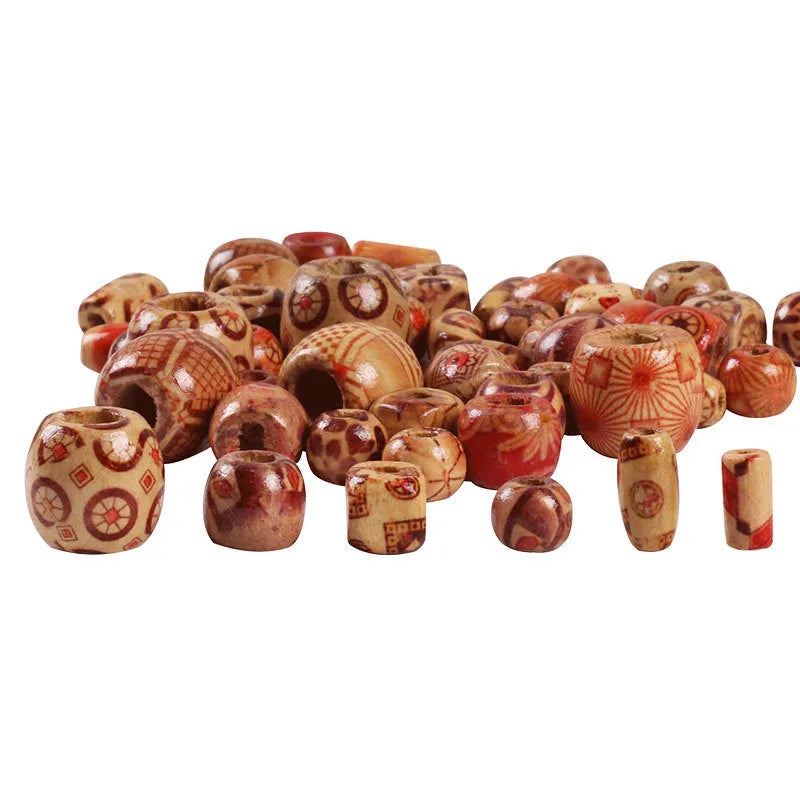 Bulk Round Loose Painted Wooden Hair Spacer Rice Oval square Barrel Beads Crafts Dreadlocks Accessories Wooden Handicrafts