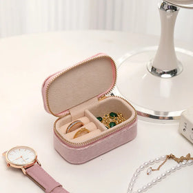 Hot Selling Mini Portable Velvet Jewelry Storage Box Simple Rectangle Style Travel Ring Earring Jewellery Box for Girls