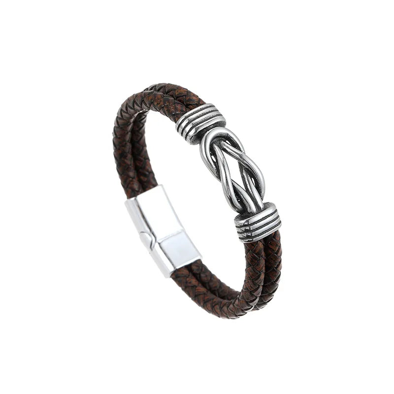Infinity Punk Leather Charm Bracelet With Magnetic Button Classic Fashion Style Elegant Vintage Punk Leather Bracelets for Men