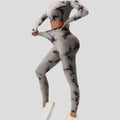 Long-Sleeved High-Waist Peach Floral Abdomen Sports Suit Tie-Dye Fitness Yoga 2-Piece Set Seamless Tight-Fitting