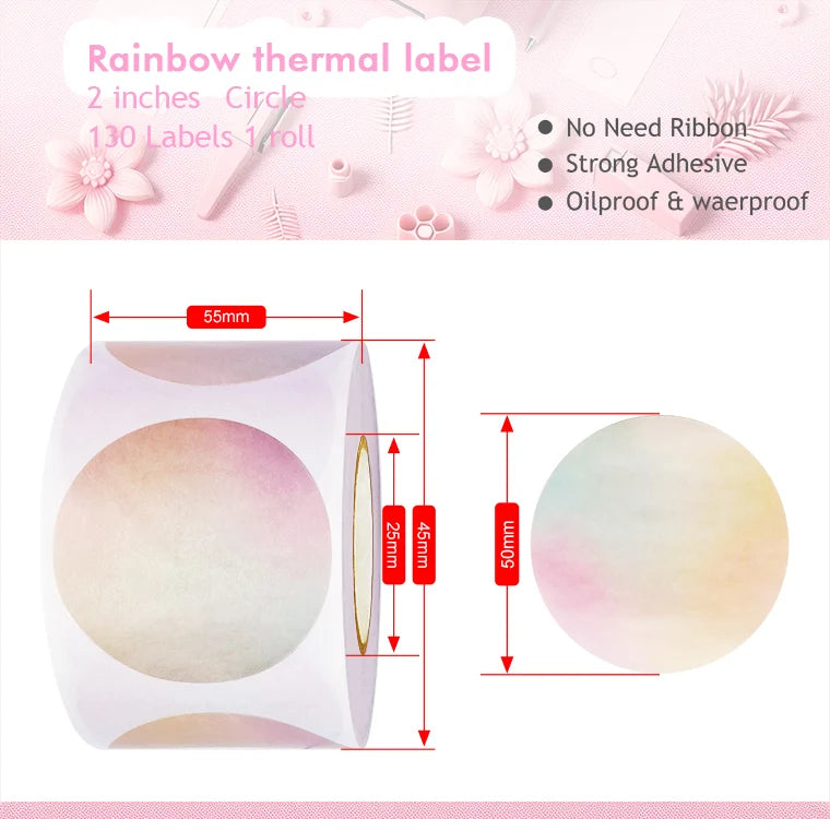 Rainbow Circle Labels Sticker Roll 2inch Compatible Thermal Printer Waterproof Alcohol-resistance Direct Thermal Label
