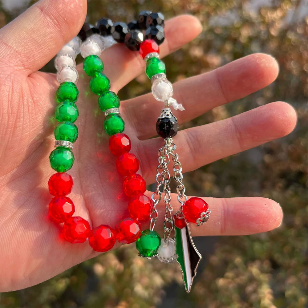 33 Beads 10mm Palestine Flag Praying Misbaha Tasbih Counter Gift Muslim Prayer Acrylic Beads Islamic Palestinian Beaded Bracelet