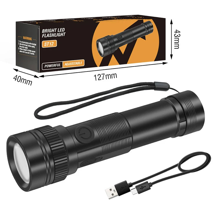 USB-C Recharge Flashlight with LED Indicator 3H Fast Charge Lightweight