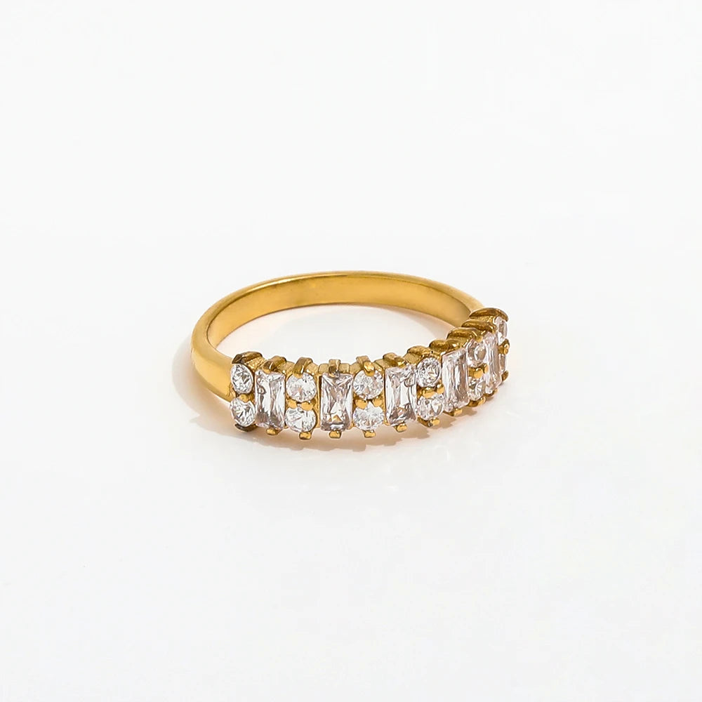 High End Tarnish Free & Waterproof PVD Gold Plated AAA Zirconia Pave Stainless Steel Rings Luxury Rings for Women Party Jewelry