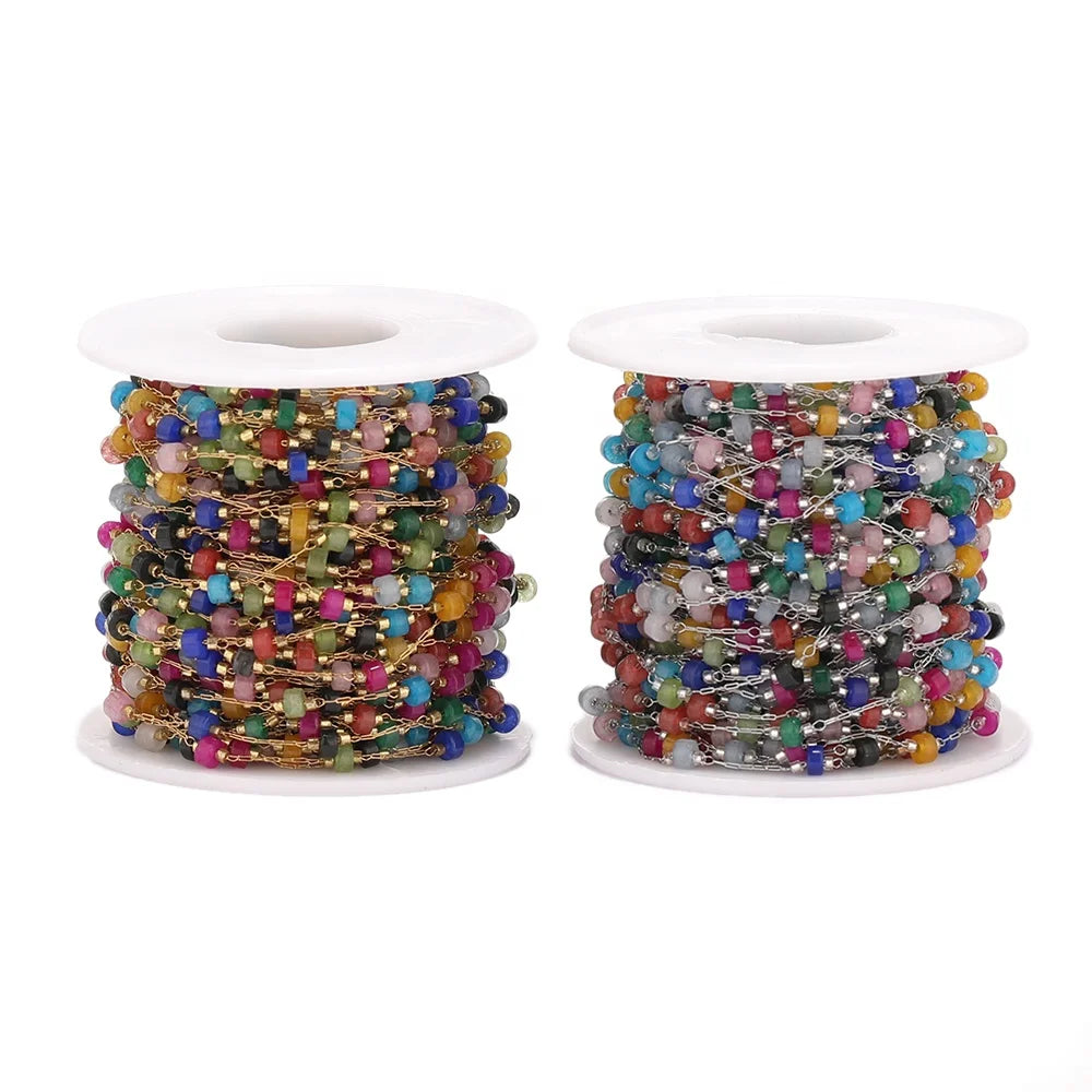 Stainless Steel 4mm Colored Stone Handmade Chain for DIY Jewelry Making Bracelet Find Bracelet Necklace Accessories Supply