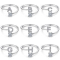 SP New Arrived Fine 925 Sterling Silver Ring Jewelry A-Z Zircon Initial Letter Rings Adjustable