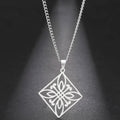 Stainless Steel Square Charm Necklace Hollow Out Square Flower Inside Link Chain  Necklace Jewelry Gifts for Women Men