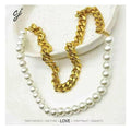 Carline Topsale Hip Hop 18k Gold Plated Stainless Steel Jewelry Cuban Chain Pearl Beaded Necklace Wholesale