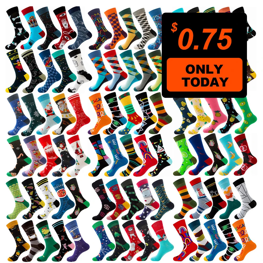 Wholesale Bulk Crew Cotton Novelty Socks Custom Print Jacquard Mens Dress Socks Unisex Striped Funny Socks for Men