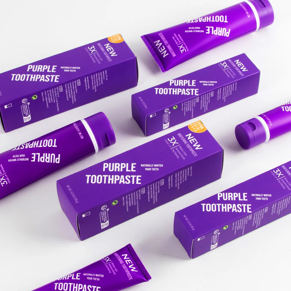 Top Selling Purple Toothpaste OEM Teeth Whitening Toothpaste 65g Popinng Boba Color Correct Travel Size Toothpaste Custom Logo
