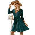 2023 European and American Autumn and Winter New Woolen Dress Sexy V-neck Pleated Knitted Short A-line Dress