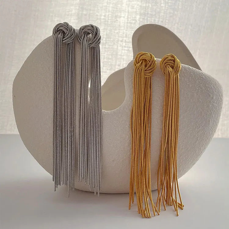 SC High Grade Exaggerated Overlapping Snake Chains Statement Earrings Women Punk Rock 10cm Long Gold Knotted Tassel Earrings