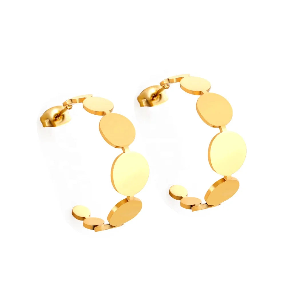 New Design Fashion Jewelry 18k Gold Plated Stainless Steel Round C Stud Earrings for Women