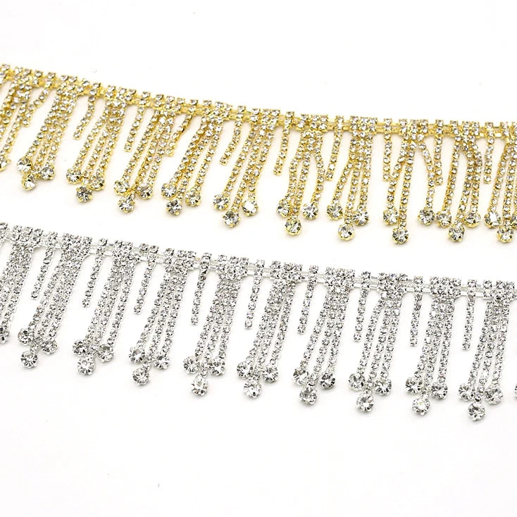 Luxury Crystal Rhinestone Tassel Trimming 4.5cm Rhinestone Fringe Trimming Chain for Wedding Bridal Dress Accessories