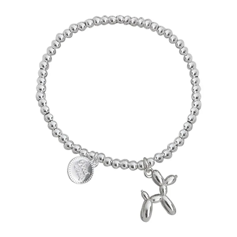 Wholesale Cute Balloon Dog Bracelet 925 Sterling Silver Bead Chain Bracelet Silver or 18K Gold Plated Bracelet Women