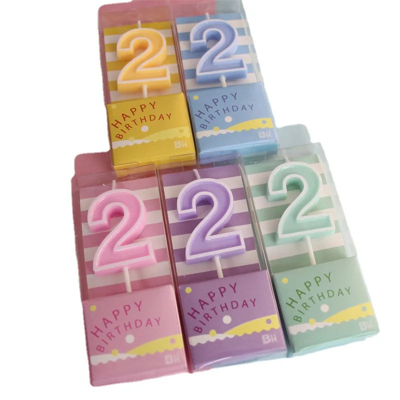 Handmade Happy Birthday Cake Candles in Different Types and Patterns Made From Paraffin Wax and Stick Features