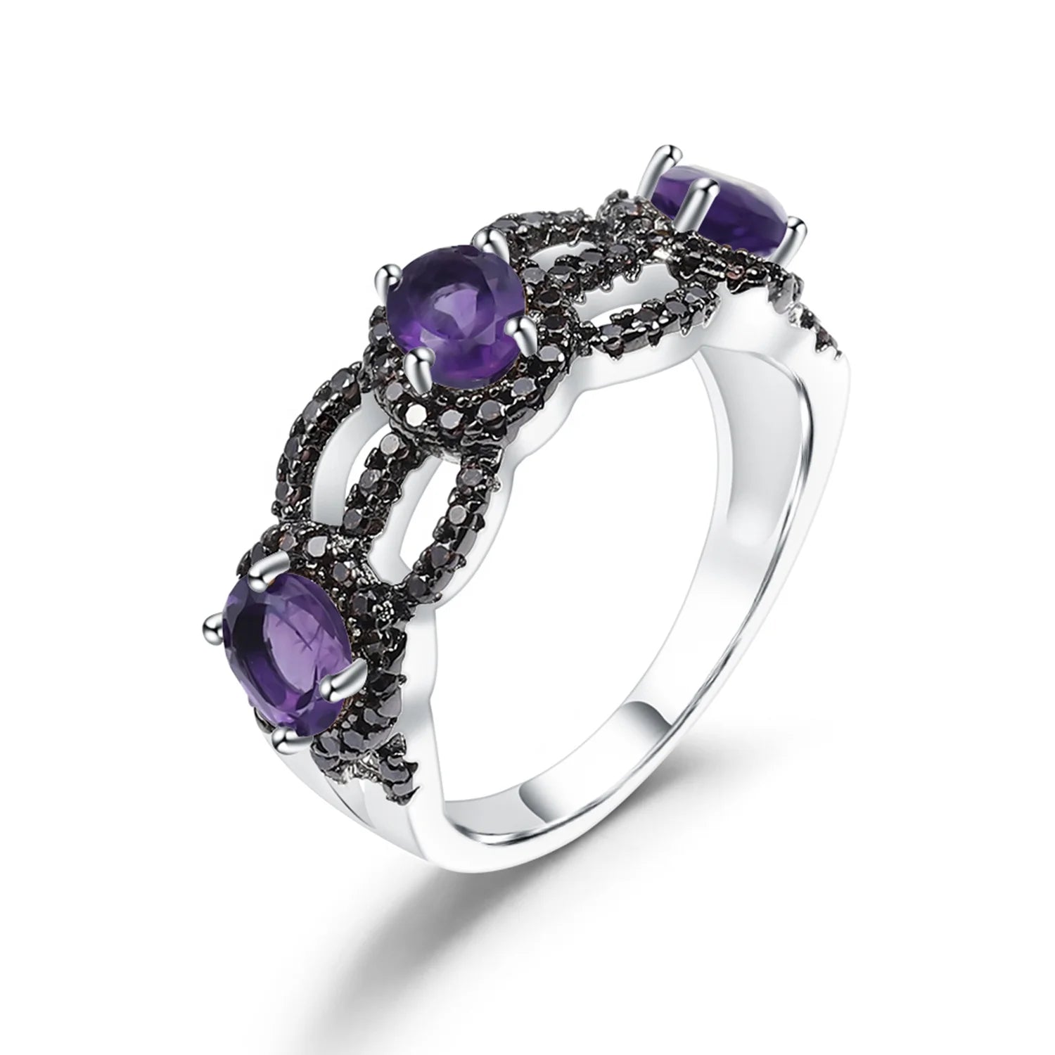 Abiding 1.30Ct Three Natural Amethyst Stone Rings 925 Sterling Silver Engagement Ring for Women Jewelry Wedding