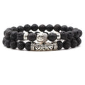 Beaded Buddha's Head Bracelet 8mm Natural Stone Beads Bangle Men's Gorgeous Semi-Precious Black Onyx Lava Stone Bracelet gift
