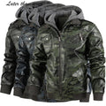 Men's EU Size PU Leather Jacket Winter Street Fashion Camouflage Design with Detachable Windproof Hood for Motorcycle Riding
