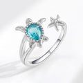 Anillo De Ansiedad Ocean Blue Zircon Diamond Tortoise Star Rings Platinum Plated Wave Sea Turtle Ring Gifts for Women Girls
