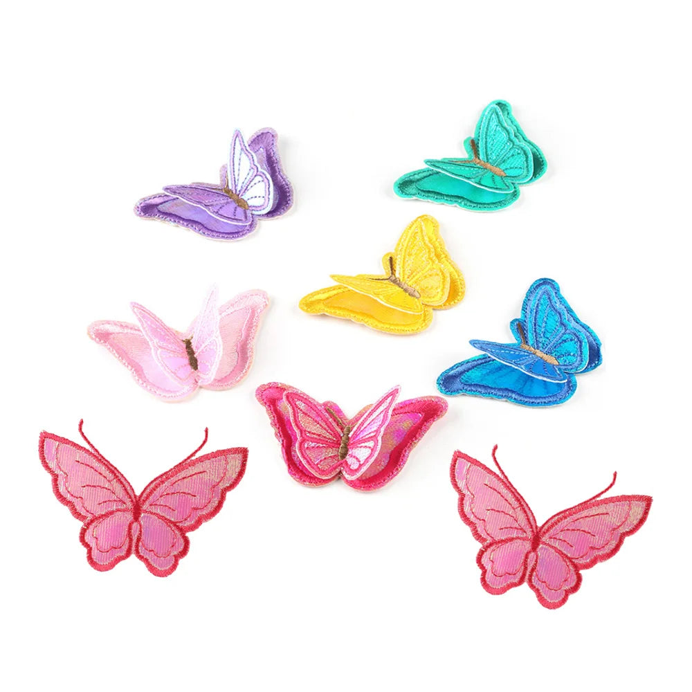 Fancy Colored Two Layer butterfly Iron on Embroidery 3d Patches for Woman Clothes