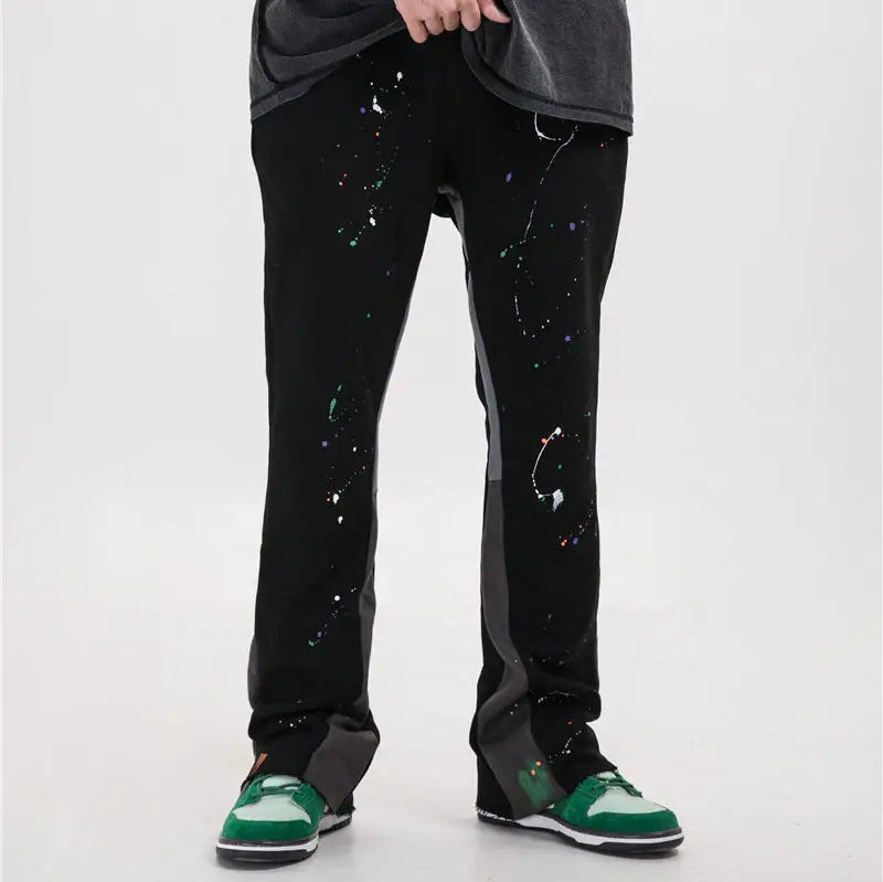 Custom Men's Sweatpants Graffiti Style Wide Leg Flared Trouser Mid Waist 100% Cotton Casual Slacks