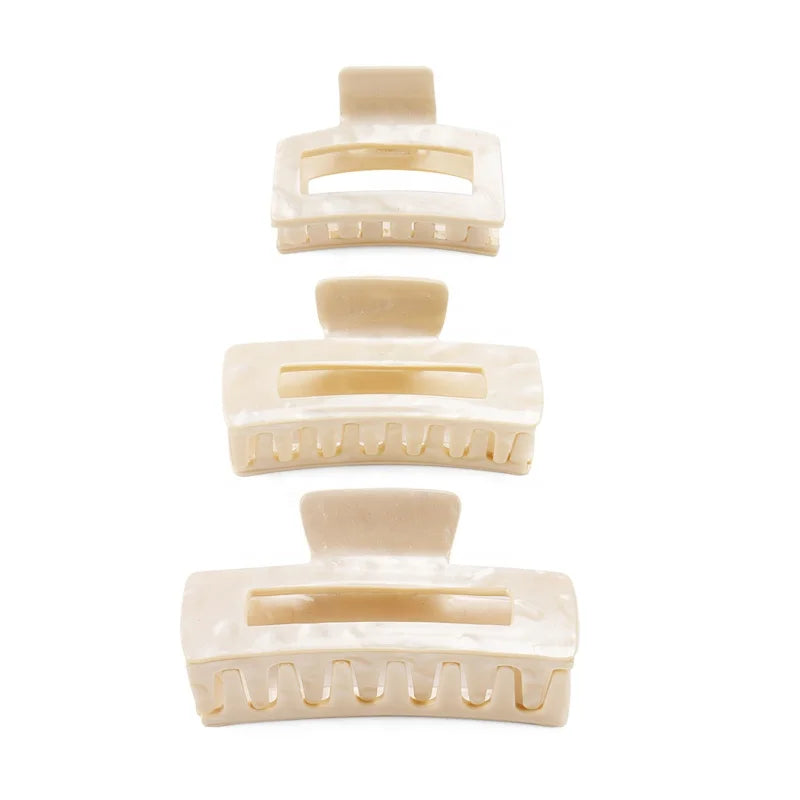 Rectangle Shape Claw Clips Unique Beige Pattern Small Square Claw Clips for Thick Hair Support Custom Color/Size/Logo