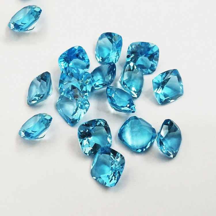 SGARIT Wholesale Jewelry 6*6mm-9*9mm Cushion Cut Loose Gemstone Natural Blue Swiss Blue Topaz Genuine Stone Topaz Beads