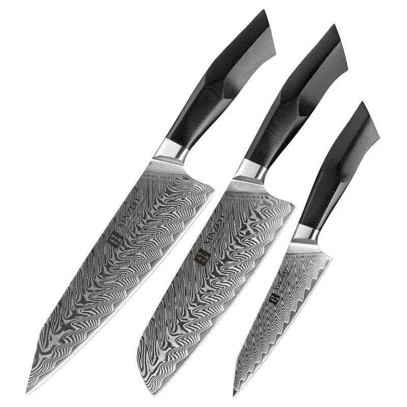 Hot Selling Carbon Steel Japanese 67 Layers Damascus Steel Knives G10 Handle Sharp Kitchen Chef Knife Set 3 Pcs